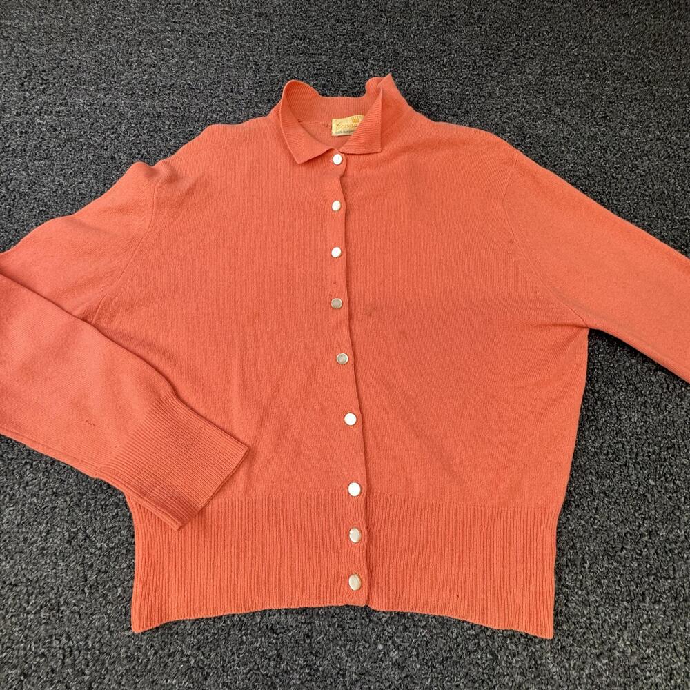 Connaught Cardigan Womens M Orange Collared Lightweight 100% Cashmere Buttons